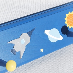 Milky Way Galaxy Space Blue Gray Room Deocr . Space Wall Art  . Peg Rack . Outer Space . Planet Rocket ship . Children&#39;s Coat Hooks