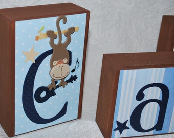 Personalized Baby Name Blocks . Cameron. Monkey Rockstar