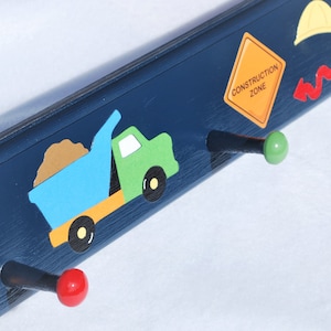 Construction Zone . Kid's Coat Rack . Wall Pegs . Wooden Peg Rail . Boys Room Decor . Boy Birthday Gift . Big Boy Room image 1