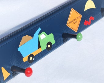 Construction Zone . Kid's Coat Rack . Wall Pegs . Wooden Peg Rail . Boys Room Decor . Boy Birthday Gift . Big Boy Room