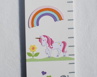 Rainbows and Unicorns in Bright Colors with Flowers and Hearts, Girls Personalized Growth Chart, Height Chart with Name, Unicorn Wall Art