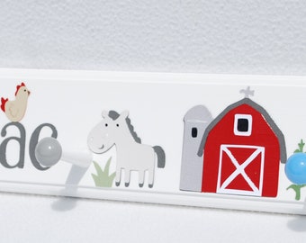 Farm Theme . Nursery Decor . Boys Bedroom . John Deere Decor . Boys Wooden Peg Rail . Personalized Gift for Boy . Birthday Gift