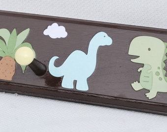 Dinosaur Wooden Peg Rail: Personalized Kids Room Decor