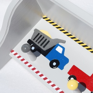 Gray Shelf with Construction Trucks Tractors and Cars . Personalized Wall Art for Boys Room . Construction Themed Room Decor . Wall Shelf
