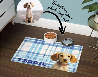 Personalized Custom Pet Photo Floral Dog Food Bowl Mat for Cat Feeding Mat Custom Pet Bowl Mat Unique Pet Gift for Pet Owner Pet Placemat