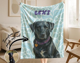 Manta personalizada para mascotas Manta con foto de mascota Manta personalizada para cachorro Manta personalizada con nombre de mascota Regalo para dueño de perro Retrato personalizado de mascota en acuarela