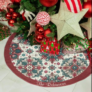Personalized Christmas Tree Skirt, Festive Holiday Decor, Family Name Tree Skirt, Colorful Christmas Decoration