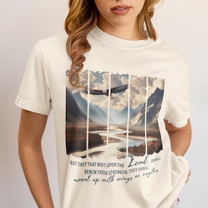 Christian Eagle Mountain T-shirt Christian Apparel Bible Verse Tshirt for Christian Mom Gift Bald Eagle Tee Brushstroke Design