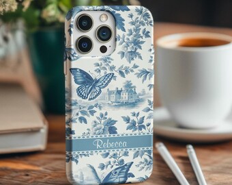 Chinoiserie Toile Blue Phone Case for iPhone Personalized Floral tough case for Samsung Customized cute phone case