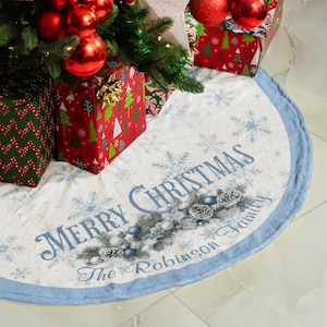 Personalized Family Christmas Tree Skirt Toile Pattern Holiday Decor Family Name Tree Skirt Christmas Decorations Indoor