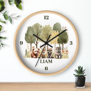 Personalized Woodland Nursery Wall Clock Wall Art for Baby Boy Woodland Nursery Decor Boy Wall Accent Gift for Baby Shower Gift for New Mom