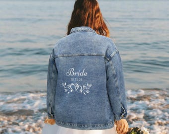 Custom Bride Denim Jacket Personalized Jean Jacket Women's Custom Wedding Jacket with Floral Design Jean Jacket for Bride Gift Mrs Jacket