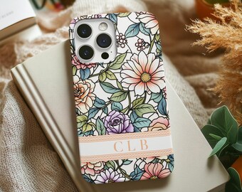 Samsung Floral Stained Glass Monogrammed Tough Phone Case for her Floral Phone Cover Mosaic Phone Case with initials Custom Phone Case