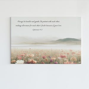 Christian Canvas Wall Art Vintage Flowers Lake Landscape Art Bible verse Decor Vintage Scripture Art Bedroom Wall Art Over the Bed