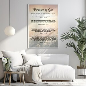 Chrisitan Canvas Wall Art with Sunset and Flower Background, Promises of God Bible Verses, Christian Home Decor, Scripture Wall Decor,