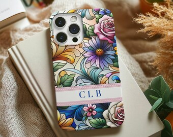 Samsung Stained Glass Monogrammed Tough Phone Case for her Floral Phone Cover for her Mosaic Phone Case with initials Custom Phone Case