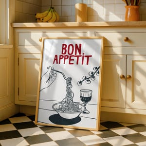 Bon Appétit Kitchen Wall Art – Colorful Modern Typography Print – French Fun Dining Quote Poster – Digital Download