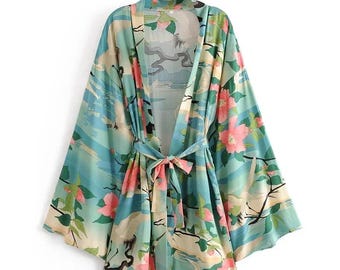 Floral Kimono Robe, Dressing Gown, Wedding Robe, Bridesmaid Robe, Summer Nightwear, Bathrobe, Beachwear, Womens gift, Summer Robe