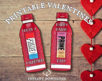 Printable You're A Prime Valentine Card, Kids Classroom Valentine, Instant Download, Digital Valentine, Sports Drink Bottle School Card