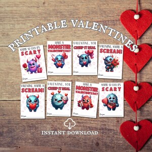 Cute Monster Kids Valentine Card, Funny Classroom Valentine Party Cards, Downloadable PDF, Digital Printable Valentine, Last Minute Cards