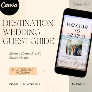 Mobile Wedding & Resort Guide for Mexico, Cancun Destination Wedding Guests | Digital Download for Canva | 15 Customizable Pages