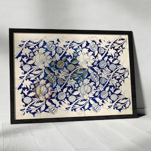Blue Botanical William Morris Oversized Wall Art,Botanical Textile On Canvas, Vintage Botanical Art, Botanical Textile Art,Wall Art,