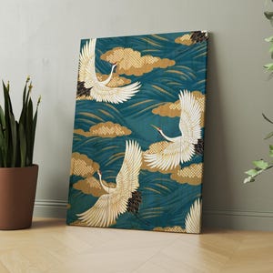 Vintage Japanese Crane Bird illustration Poster, Art Canvas Print, Home Decor,Japanese Wall Art, Two Cranes Poster Print