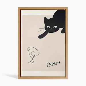 Picasso Line Art, Picasso Katze jagen Vogel Poster Kunst Leinwand Wandkunst