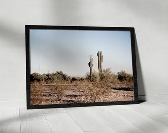 Impresión de cactus del oeste de Arizona, arte del desierto enmarcado, arte sepia de Arizona, lienzo de las montañas de Arizona, impresión del desierto del suroeste, impresión del desierto,
