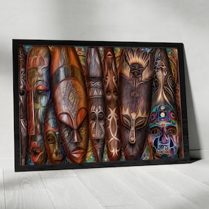 African Mask Wall Art, Tribal Wall Decor, Handmade Wooden Masks, Ethnic Art for Bohemian Homes, Cultural Wall Hangings