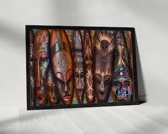 African Mask Wall Art, Tribal Wall Decor, Handmade Wooden Masks, Ethnic Art for Bohemian Homes, Cultural Wall Hangings
