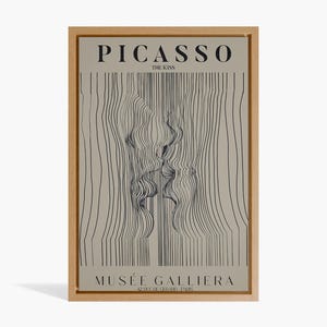 Kiss Picasso Exhibition Wall Art Print, Neutral Beige Abstract Vintage Minimalist Gift Idea, Famous Artist Print,Picasso Wall Home Decor