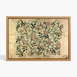 Framed William Morris,Oversized Wall Art, Botanical Textile On Canvas,Vintage Botanical Art, Botanical Textile Art, Large Wall Art,