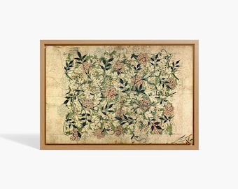 Framed William Morris Botanical Print, Vintage Large Textile Art