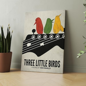 Bob Marley Drei kleine Vögel, inspirierte Leinwand Wandkunst, 1970er Jahre Vintage Stil Poster, Reggae Liebhaber Kunst, tolles Musiklehrer Geschenk