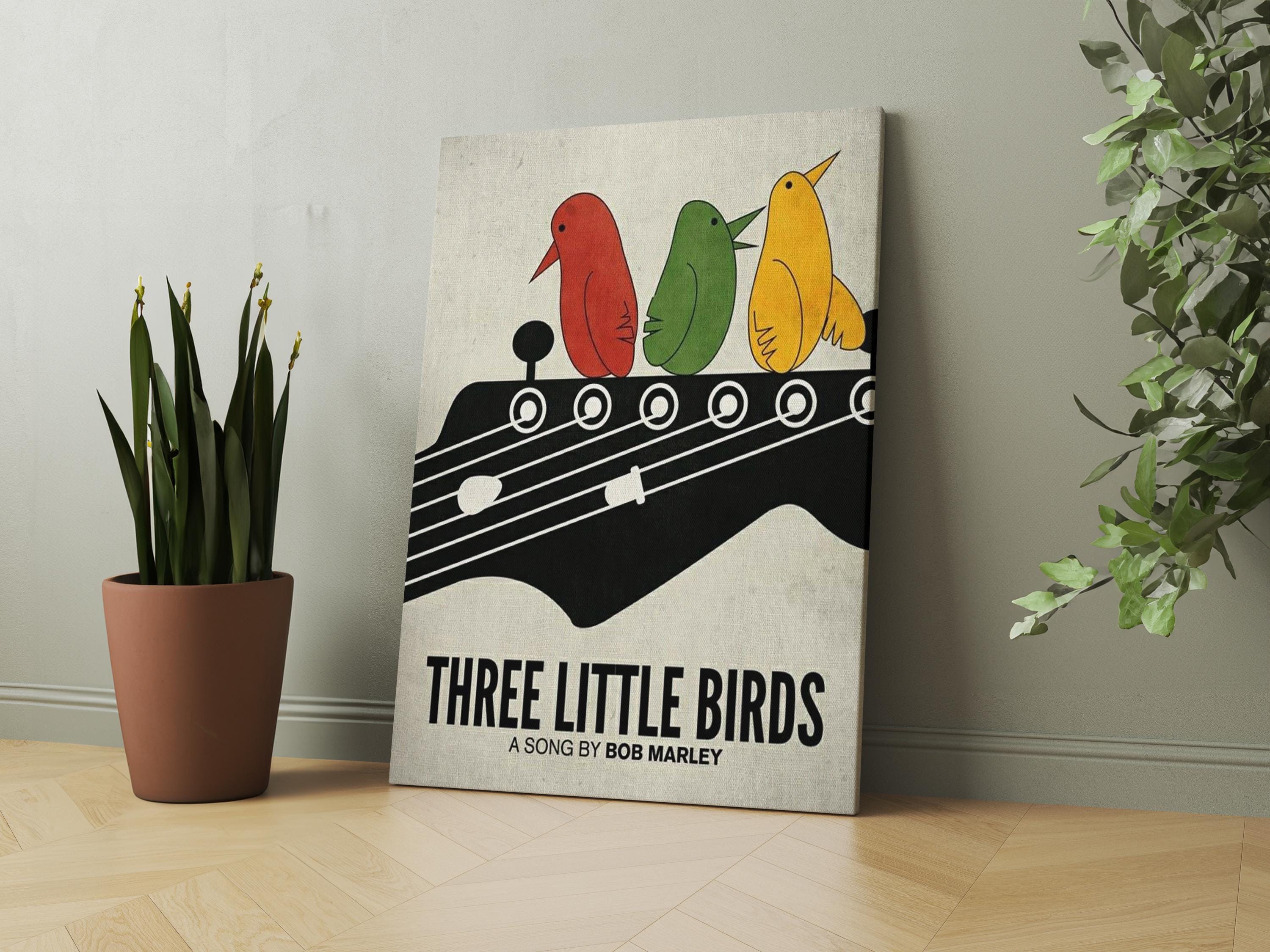 Bob Marley Drei kleine Vögel, inspirierte Leinwand Wandkunst, 1970er Jahre Vintage Stil Poster, Reggae Liebhaber Kunst, tolles Musiklehrer Geschenk