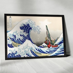 The Legend of Zelda Windwaker, gedruckte glatte Oberfläche, die große Welle vor Kanagawa Print Wall Art Canvas, fertig zum Aufhängen.