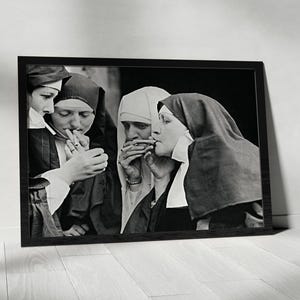 Smoking Nuns Photo Print Poster,vintage Women Cigarette Unusual Unique Wall Decor,funny Humor Humour Habit Old Picture Strange Weird Odd Art