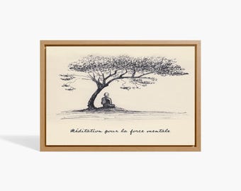 Meditation Poster, Monk Meditating,Buddhism Inspired Artwork,Ink Pen Style Canvas Art,Peaceful Wall Decor,Tibeten Monk Poster