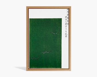 Taguchi Tomoki gröna måsar-tryck, japansk träsnittskonst, minimalistisk väggdekoration i Yatsuo no Tsubaki-stil, affisch i Japandi Wabi Sabi-stil