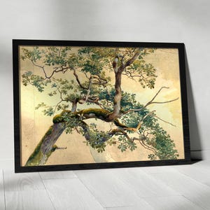 Impresión de árbol vintage, impresión de arte de árbol antiguo, ramas de árboles vintage, pintura de acuarela, arte mural de naturaleza, póster de árbol, impresión de arte botánico,