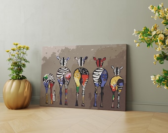 Zebra Abstract Canvas, Colorful Animal Wall Art Colorful Zebra Wall Art,Banksy Zebra Art,Animals Prints, Abstract Oil Painting on Canvas,