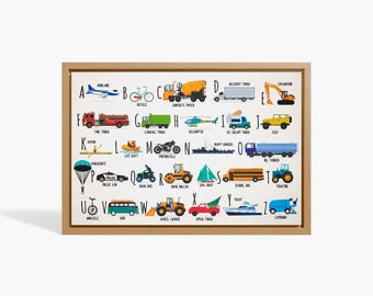 Lustig Transport Alphabet Druck, Fahrzeuge ABC Druck, Junge Spielzimmer Wandkunst, Junge Kinderzimmer Dekor, Klassenzimmer Drucke, Lernposter,