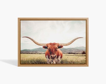 Longhorn Print Canvas, Longhorn Texas, Cow Print Canvas, Cow Poster, Horns Print, Posters, Wall Decor, Wall Art, Shabby Chic, Country Style
