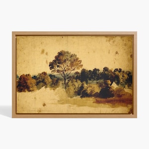 Large Vintage Muted Tones Landscape Tapestry, Rustic Landscape Painting Soft Tones, Extra Large Wall Decor, Living Room Wall Hanging Canvas