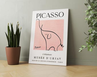 Pablo Picasso Elephant Sketch Line Drawing Art Print | Esquisse l'éléphant, Museum Exhibition Vintage Poster, Picasso Print