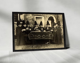 witchy print, witches tea party print, gothic art print, vintage Halloween decoration, witchy wall decor, halloween print, gothic home decor