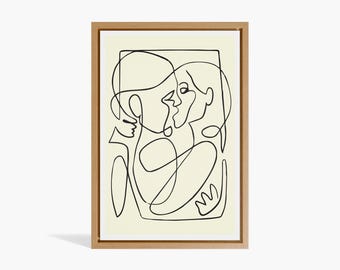 Picasso The Love Line Kunst Druck, One Line Paar Kuss Poster, Minimalistische abstrakte Wandkunst, romantisches Gesicht Zeichnung Leinwanddekor