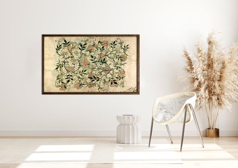 William Morris, übergroße Wandkunst, botanisches Textil auf Leinwand, vintage botanische Kunst, botanische Textilkunst, große Wandkunst, Bild 5
