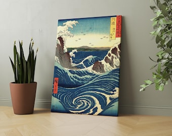 Framed Whirlpool - Rough Sea in Awa Province by Utagawa Hiroshige Canvas Art Print